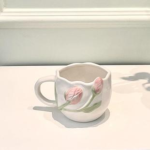 ins奶油色碗餐盘盘杯水 早餐郁金香复古马克盘沙拉果蛋糕陶瓷法式