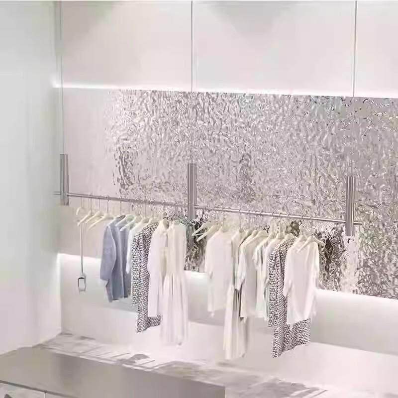 服装展示架橱窗钢丝绳吊架衣服架婚纱高档服装店不锈钢拉丝银悬挂