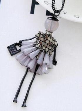 韩国小花毛衣长款珍珠流苏项链