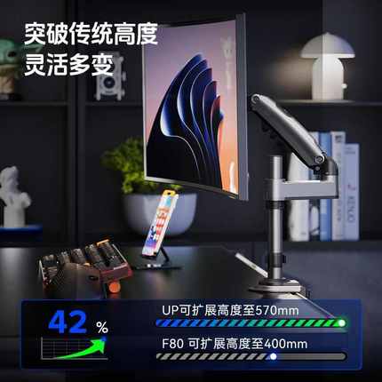 NB倒挂电脑显示器支架臂桌面悬空立柱升降伸缩托架台式免打孔H100