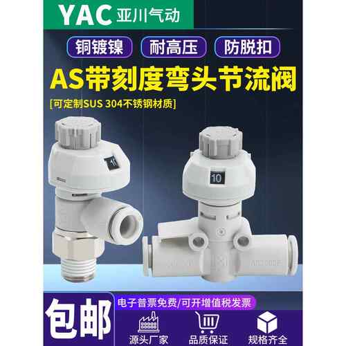 SMC型气动管道型调速节流阀带刻度直通调节接头AS1002FS-04/06/08