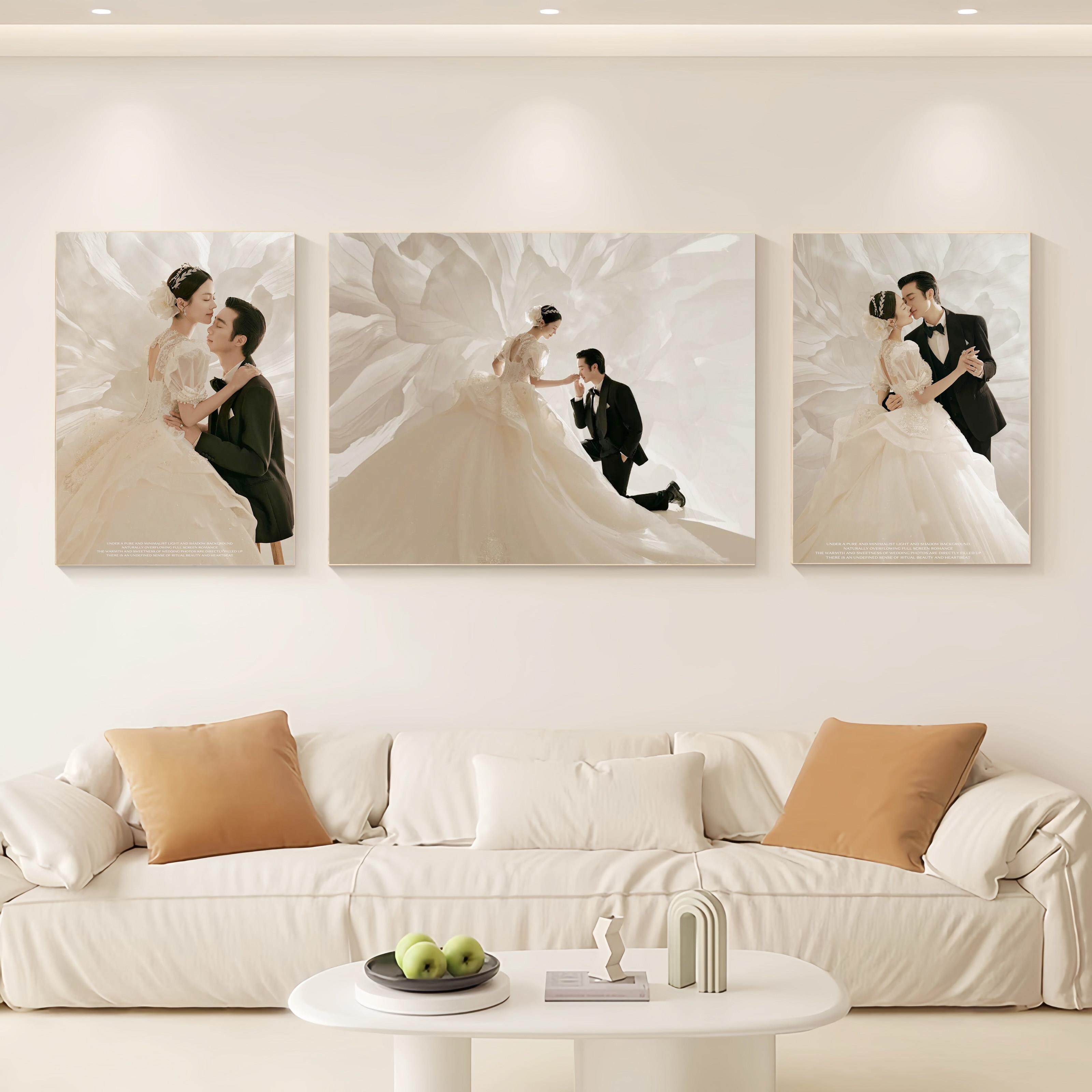 结婚相框照片墙组合挂墙背景墙房间客厅布置三联画 画定制挂画 画