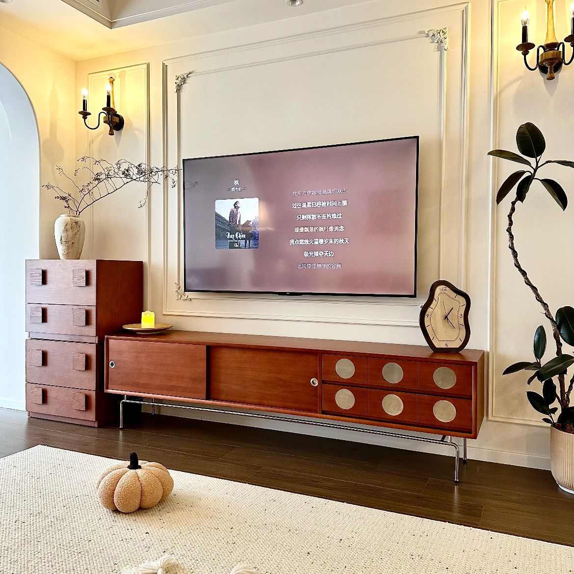 北欧中古实木电视柜家用客厅靠墙复古储物柜简约小户型收纳置物柜