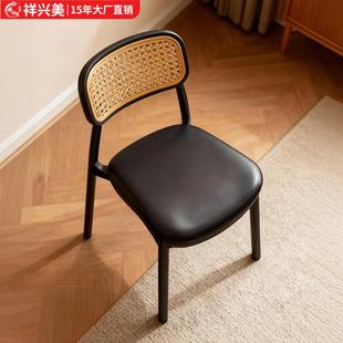 代简约藤编子餐家用加厚软包椅椅面塑料框架餐厅986靠背椅舒现适