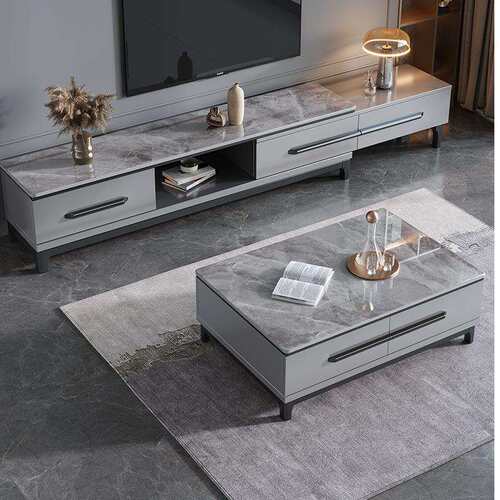 现代简约岩板电视柜茶几组合伸缩小户型地柜轻奢风影视柜厂家直销