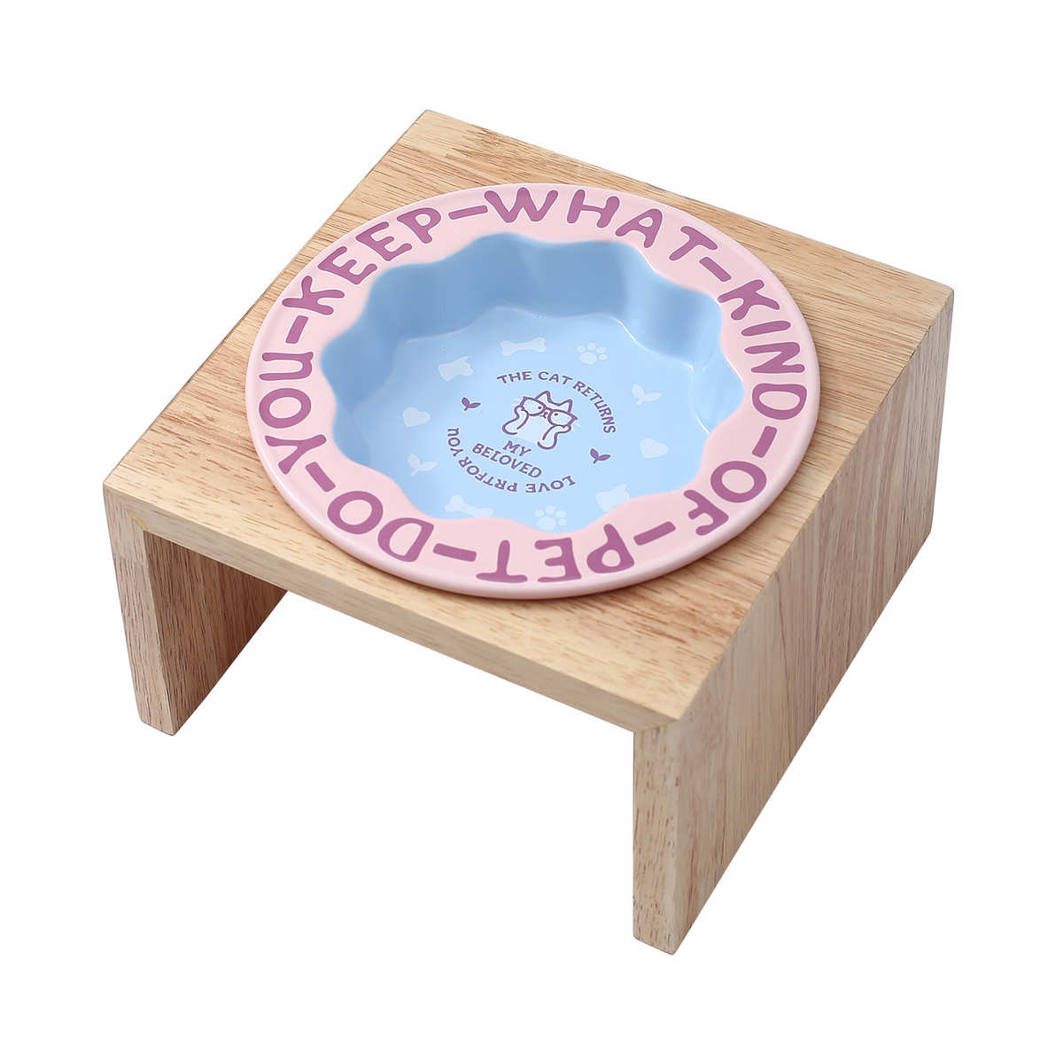 创意花边碗带碗架陶瓷宠物碗猫碗狗碗猫咪喝水碗狗狗饭盆防打翻碗