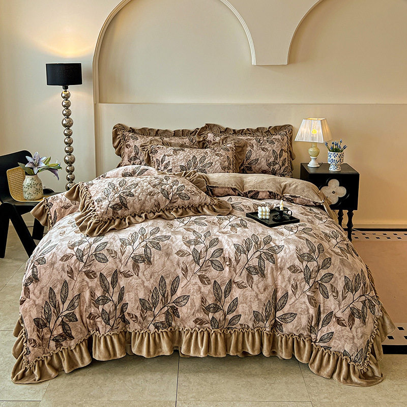 秋日来信复古法式牛奶绒赫本风夹棉床盖四件套保暖舒适卧室床品,床上用品,床垫/床褥/床护垫/榻榻米床垫,淘宝优惠券,粉丝福利购,淘宝优惠卷