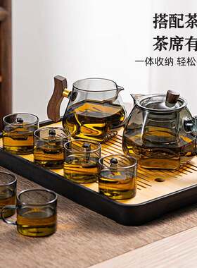 实木把手冲茶器带过滤煮茶壶透明玻璃泡茶器泡茶壶茶具套装新中式
