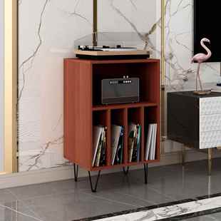 堡讯黑胶收纳柜复古木质杂志书柜落地唱片柜子CD唱片机柜拉车盖布