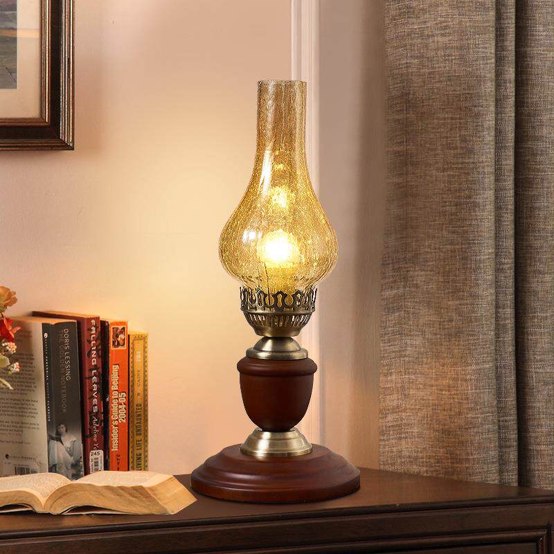 式复古实木全铜KLO玻璃卧室床围头客厅中夜灯煤油灯氛调光灯复古