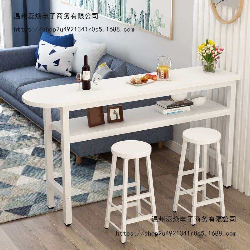现代家用吧台电脑桌靠墙餐厅饭店简易钢木长条桌吧台桌出租屋餐桌