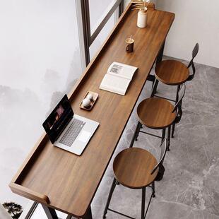 阳台吧台桌家用简约实木长条桌靠窗窄桌高低脚长桌子高脚桌椅靠墙