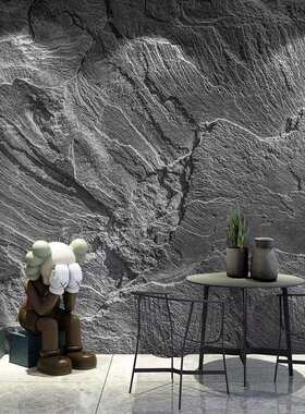 3D立体岩石墙纸防真工业风石纹肌理石头墙布仿板岩石材星月石壁纸