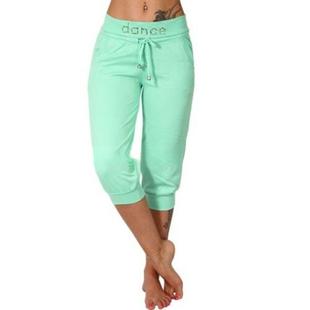 cropped mid womens casual loose waist patch sports pants
