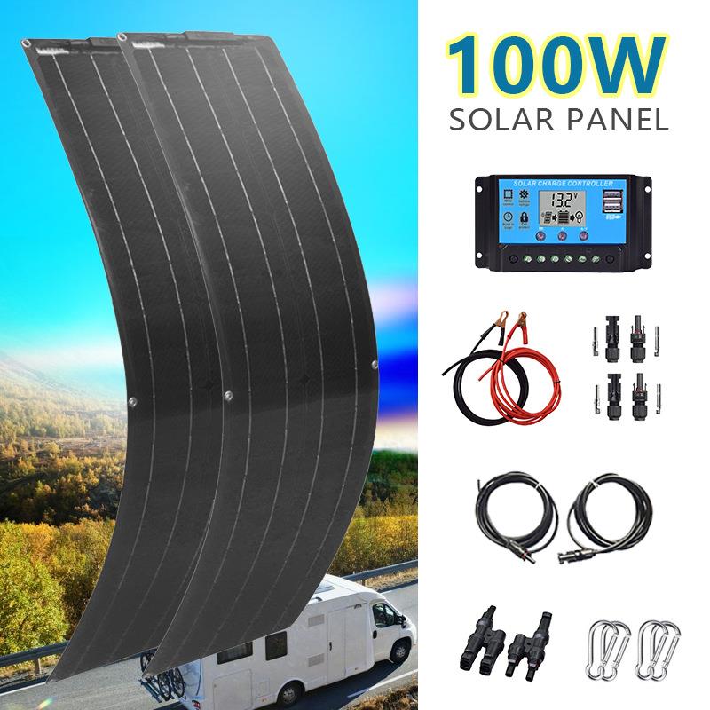 单晶双片柔性太阳能板100W18V用于房车 轮船 100W200W套装防水