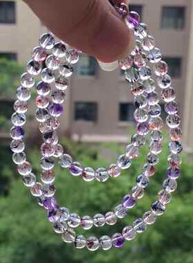 天然超七毒液彼岸花三圈手链 金草莓晶多圈圆珠手串珠串规格5.2mm