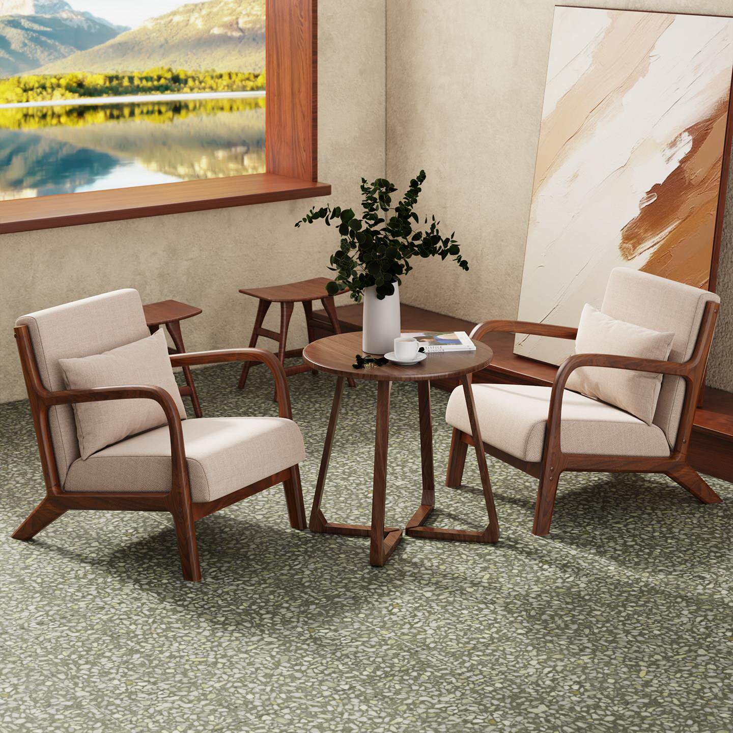 覆古风实木沙发椅小户型北欧客厅卧室单人休闲 原木阳台懒人扶手