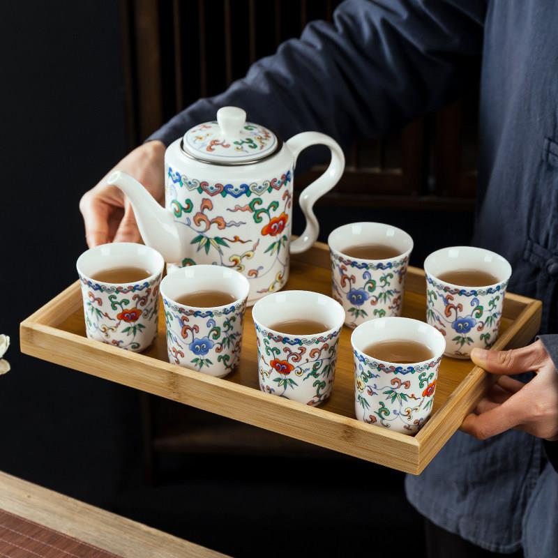 茶壶家用陶瓷功夫茶杯冷沸水水壶水杯过滤搪瓷红茶防烫茶具