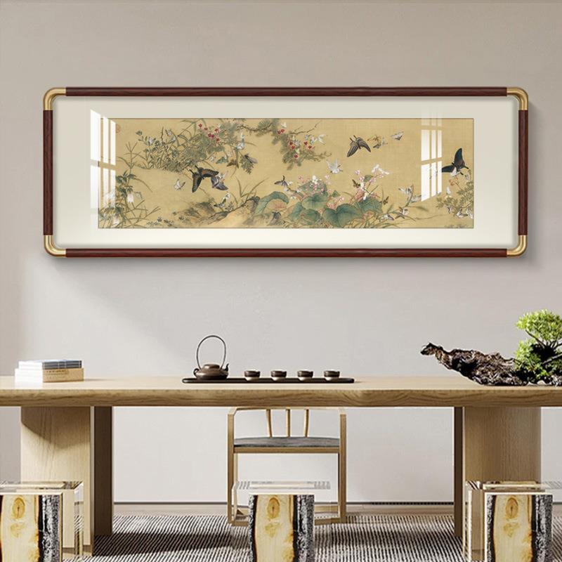 山水画装饰挂画客厅床头卧室茶室中堂画余省百蝶图复刻横幅墙壁画