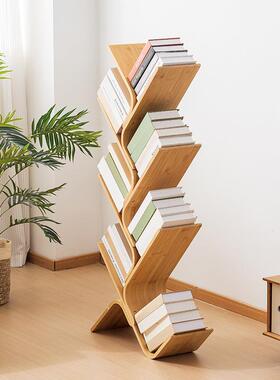 曲天下楠竹木质书树形架落地家用五书架书简易层柜树杈置NEM物收