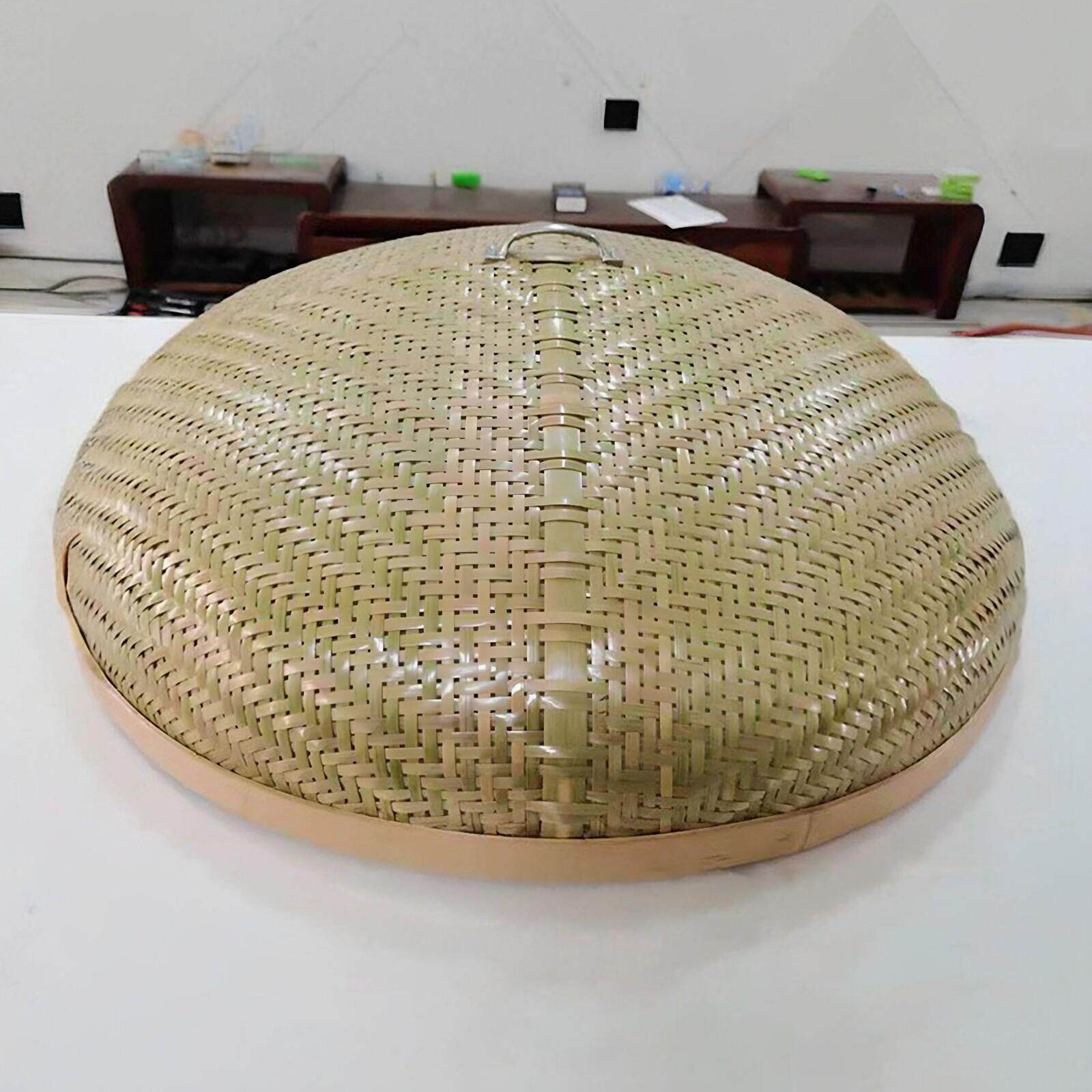 竹编菜罩圆形大号精编餐桌台盖带手把饭罩桌防蝇防尘小号手工编织