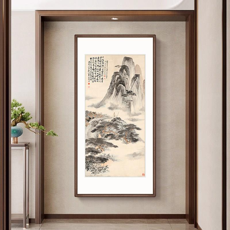高档新中式山水画新中式现代玄关装饰画竖版挂画茶室书房意境版画