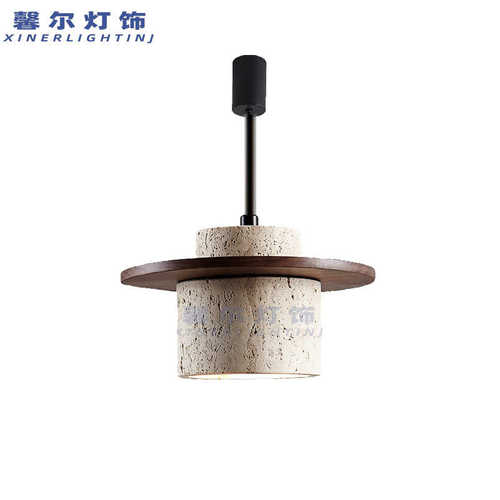 可升降可拉升悬停床头吊灯卧室书房吧台日式侘寂风黄洞石小吊灯