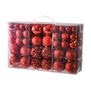 饰品 圣诞球礼盒100个套装 圣诞树装 亮光球亚光球粉球镂空 6CM