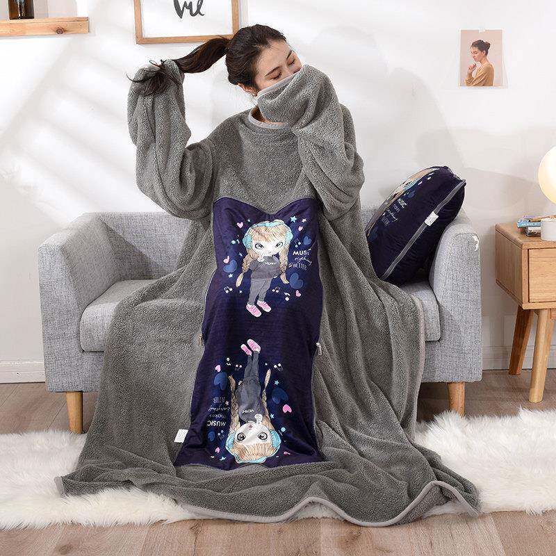 有袖懒人抱枕被子两用儿童珊瑚绒毯可爱汽车沙发靠垫穿戴式玩手机
