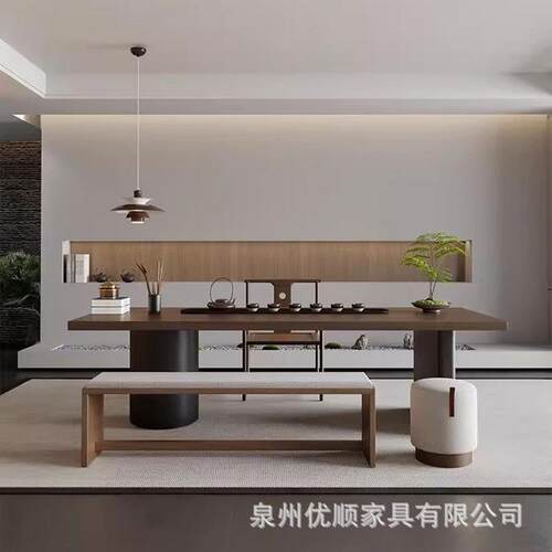 新中客式厅木泡茶椅组合桌QZH现实代简约办公室铁艺原木接待大板