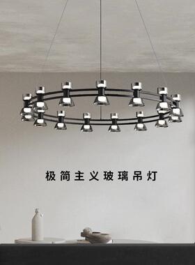 后现代极简北欧轻奢全铜客厅吊灯简约设计师主卧室圆形黑色餐厅灯