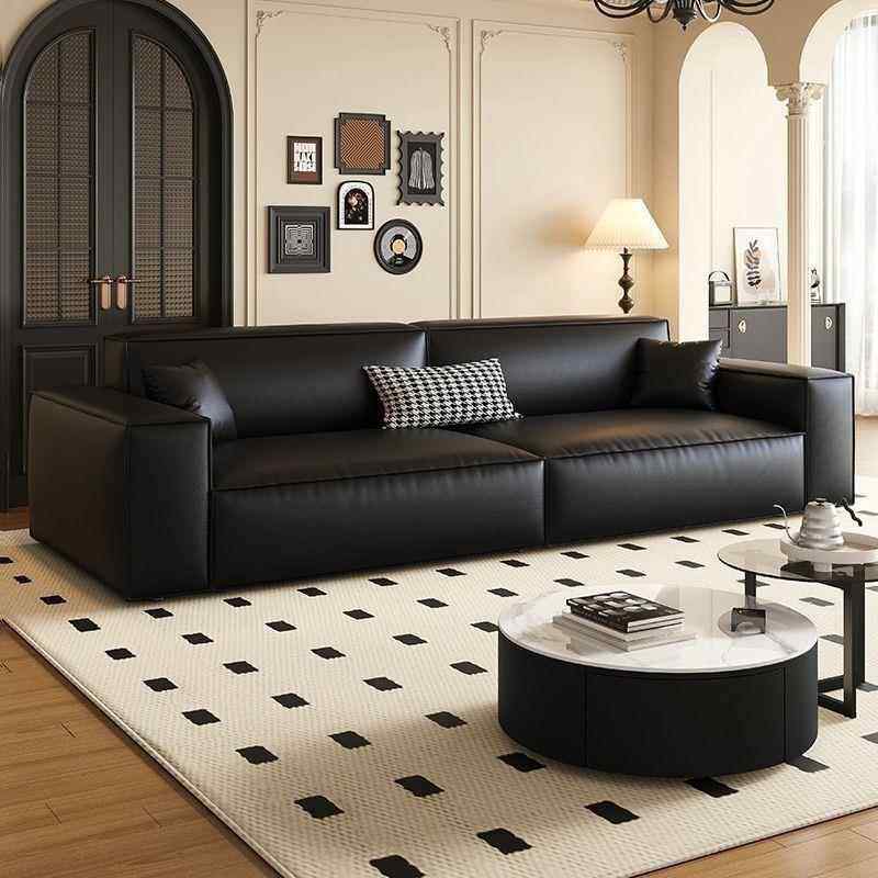 意式极简豆腐块皮艺沙发小户型家居客厅直排布艺沙发