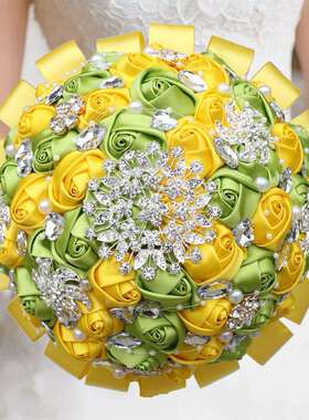 欧美新娘手捧花婚庆用品银色水钻花束捧花现货PL001-Z