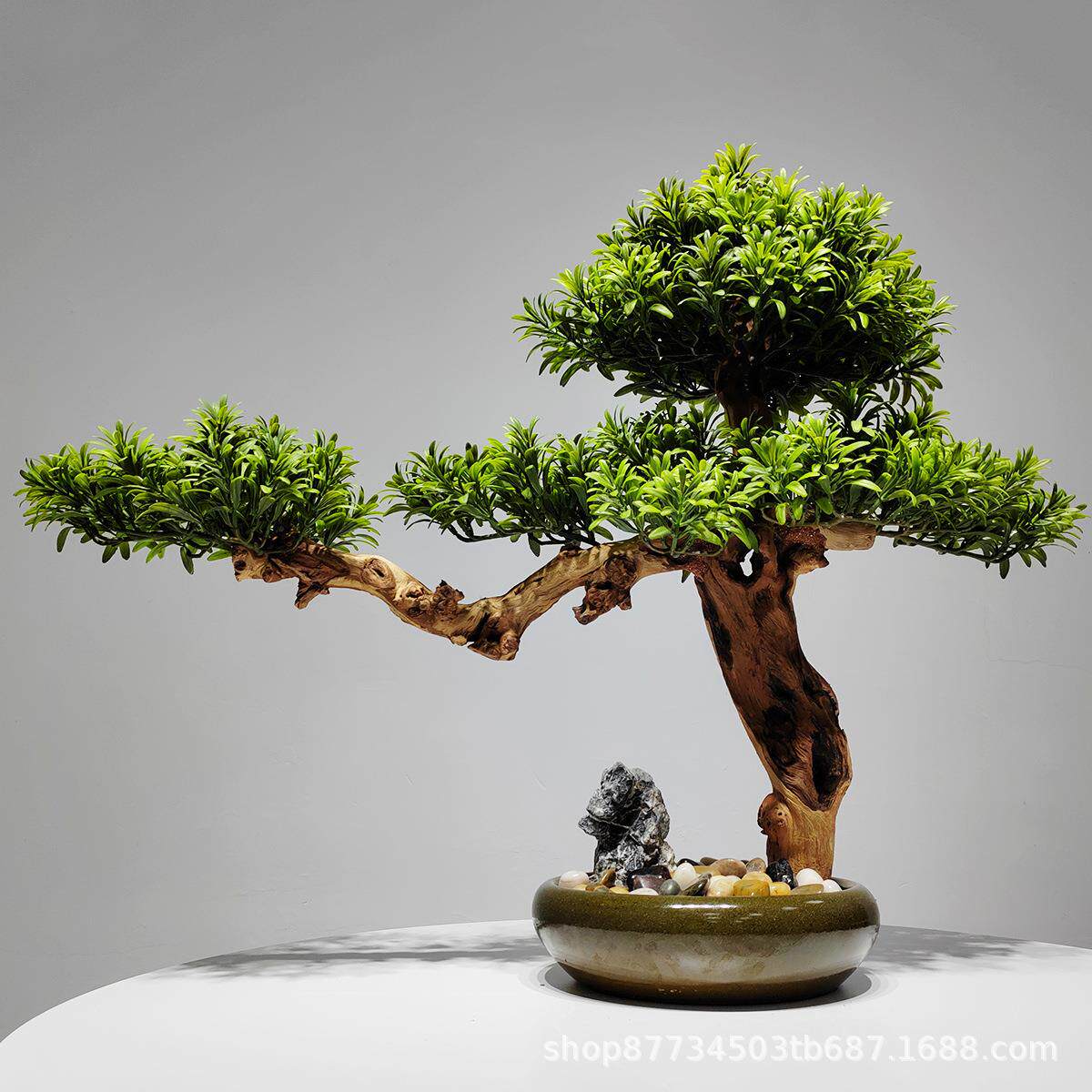 仿真植物盆栽 罗汉松迎客松客厅办公室落地绿植新中式装饰品盆景