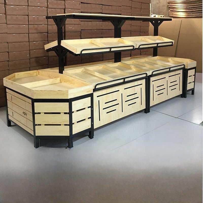 超市水果架子货架钢木制蔬菜货架水果店水果展示架多层架水果货架