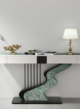 轻奢现655代岩板玄关桌创台意简约走廊靠墙玄关台物架置半景圆端