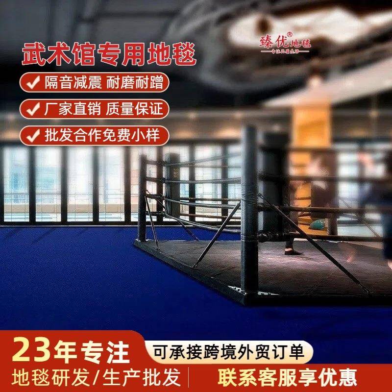 武术馆加厚弯头纱地毯割绒比赛商用隔音减震宝蓝色阻燃满铺地毯