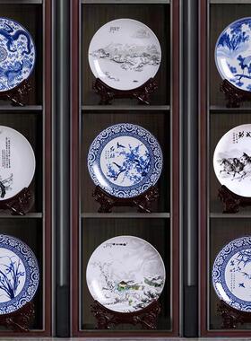 新中式陶瓷装饰摆盘 青花滕王阁10寸国风工艺品 适用玄关与办公室