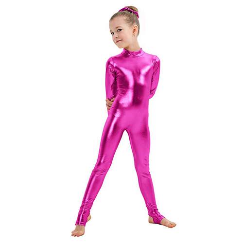 AOYLISEY Kids Long Sleeve Metallic Unitards Stirrups Dance G