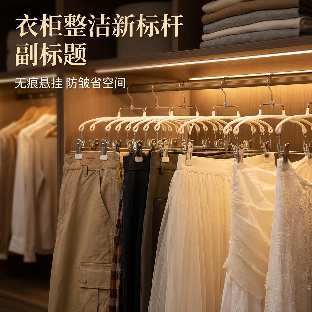 衣架带夹子裤夹二合一挂裤子防拖地卧室衣柜家用无痕防滑裤裙架子