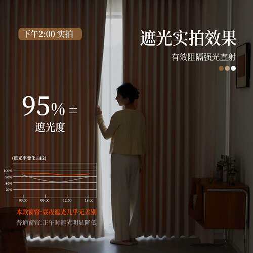 豆豆棉麻细格全遮光窗帘奶油色清新色双门幅卧室飘窗遮阳布新款