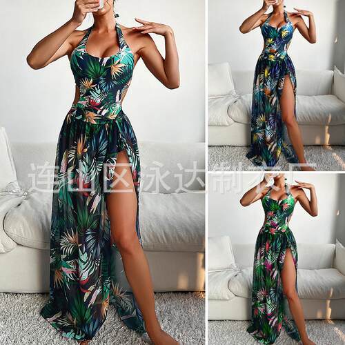 Printed bikini three piece set slimming beach swimsuit for