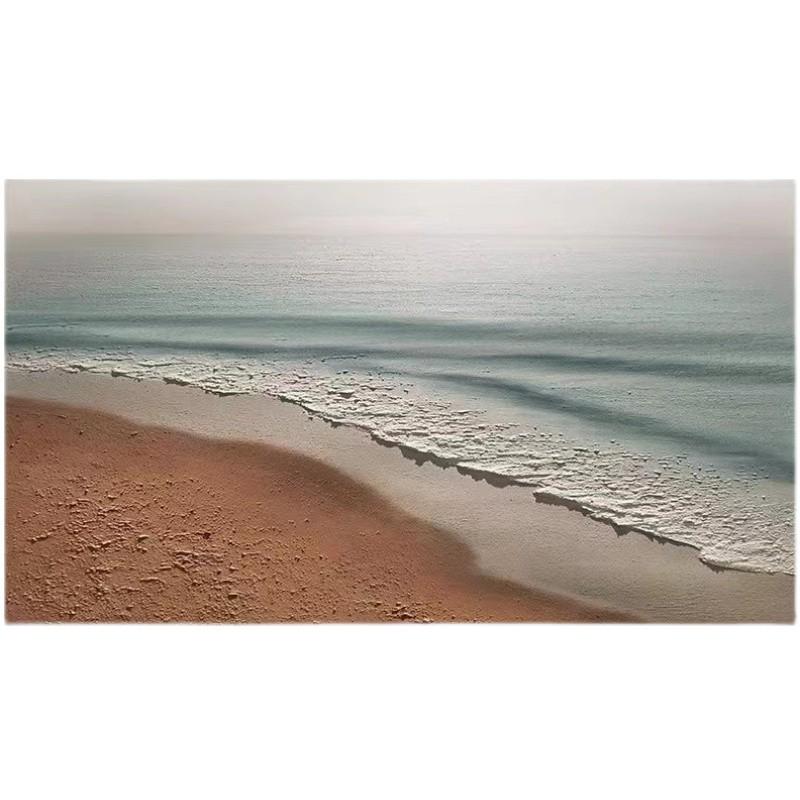 客厅横版肌理画卧室手绘油画砂岩丙烯装饰画别墅橙色海滩风景挂画图片
