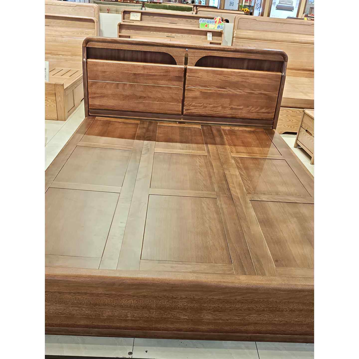 胡桃床实木床现代双人床主卧室储物柜四抽屉储物柜高盒子主卧室1.