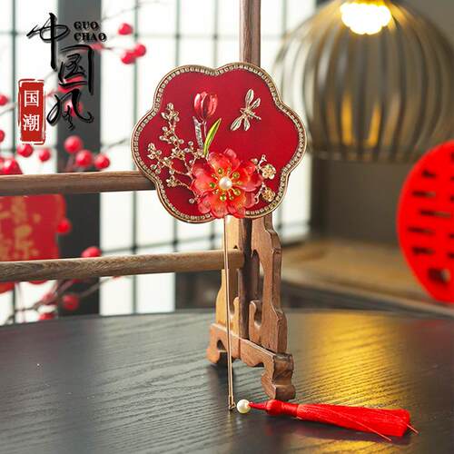 中式秀禾娘迷手持喜扇结中式迷你婚古风新伴娘团晨你拍扇拍照道具