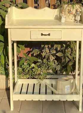 美式乡村复古花田园多艺层阳台48561木花花几置物桌多肉架花园架