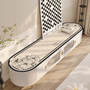 法式奶油风椭圆形电视柜桌垫圆角弧形餐柜桌布防水防油遮丑盖布