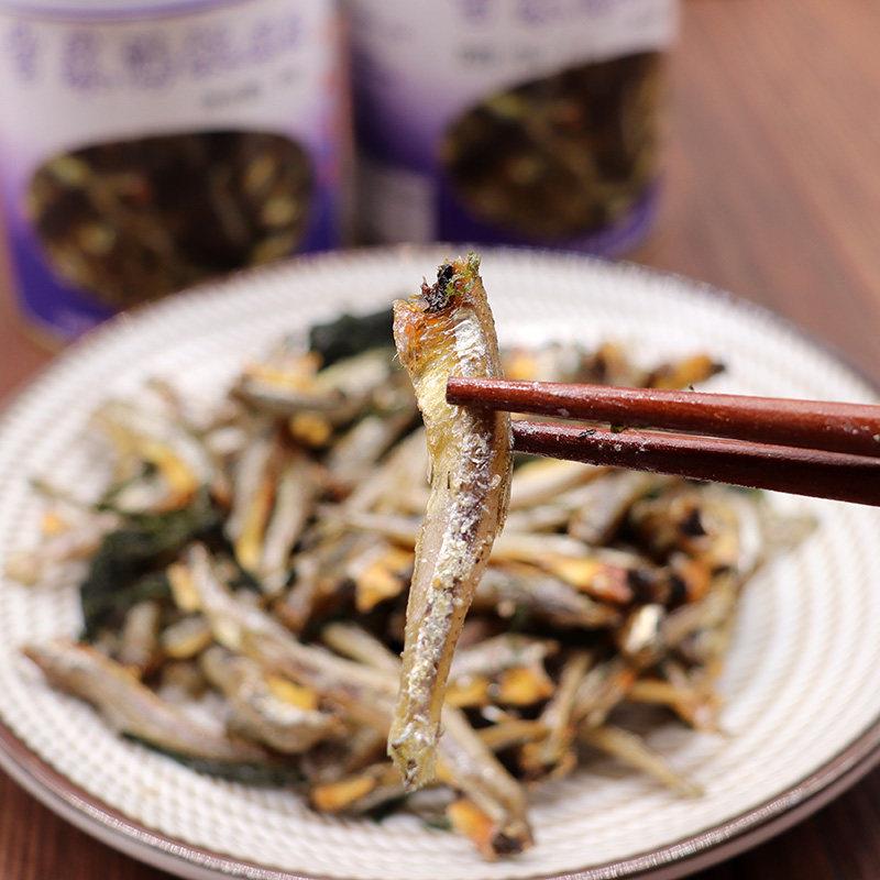 宁波特产苔菜海蜒鱼干罐头85g 下酒下饭菜海苔味咸鱼即食海鲜干货
