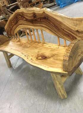 原生态实木三人SF12沙发香田樟厅木椅藤条靠背独板长异形客园休闲