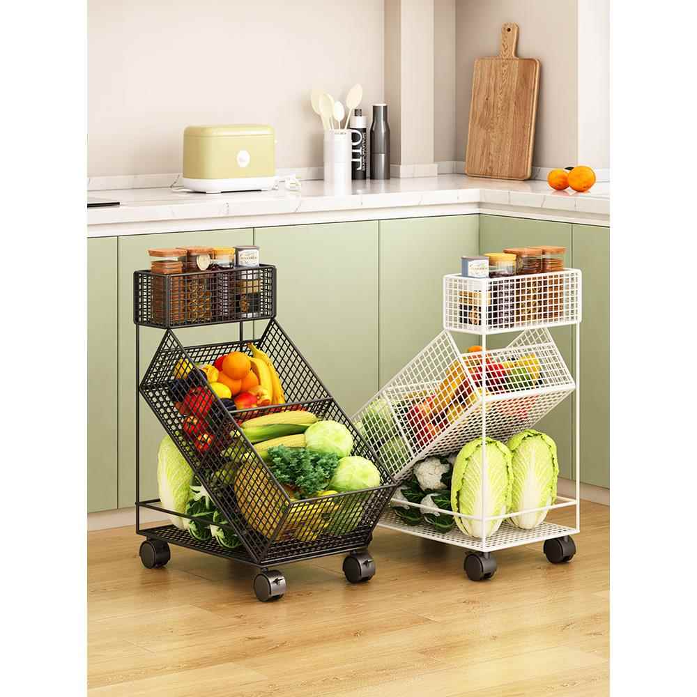 厨房菜篮子落地多层多功能果蔬零食置物架推车台面调料架姜蒜收纳